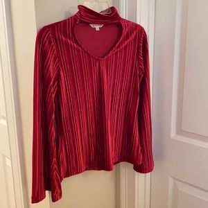 Nanette Lepore Ribbed Cranberry Velvet Keyhole V-Neck Bell Sleeves Top Size XS